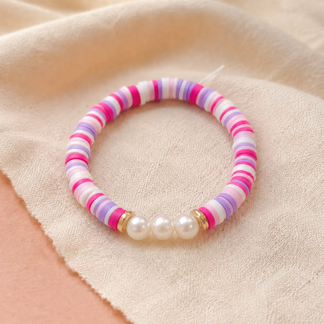 Pink & Lilac Triple Pearl Bracelet