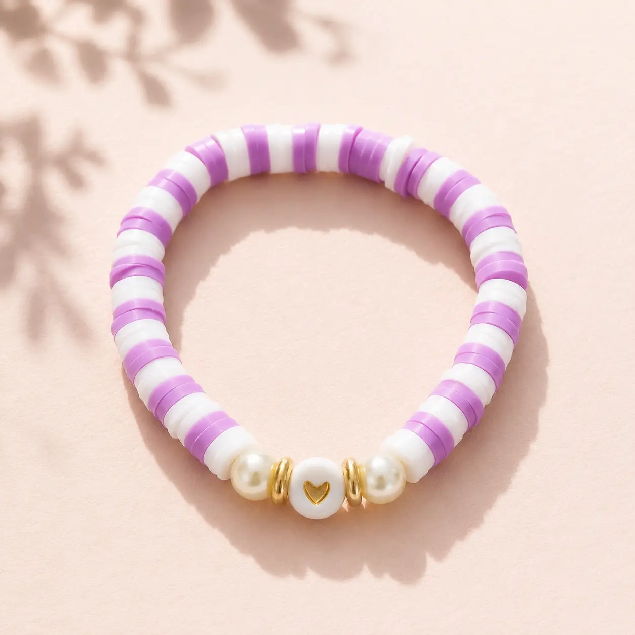 Lilac Stripe Pearl Heart Bracelet