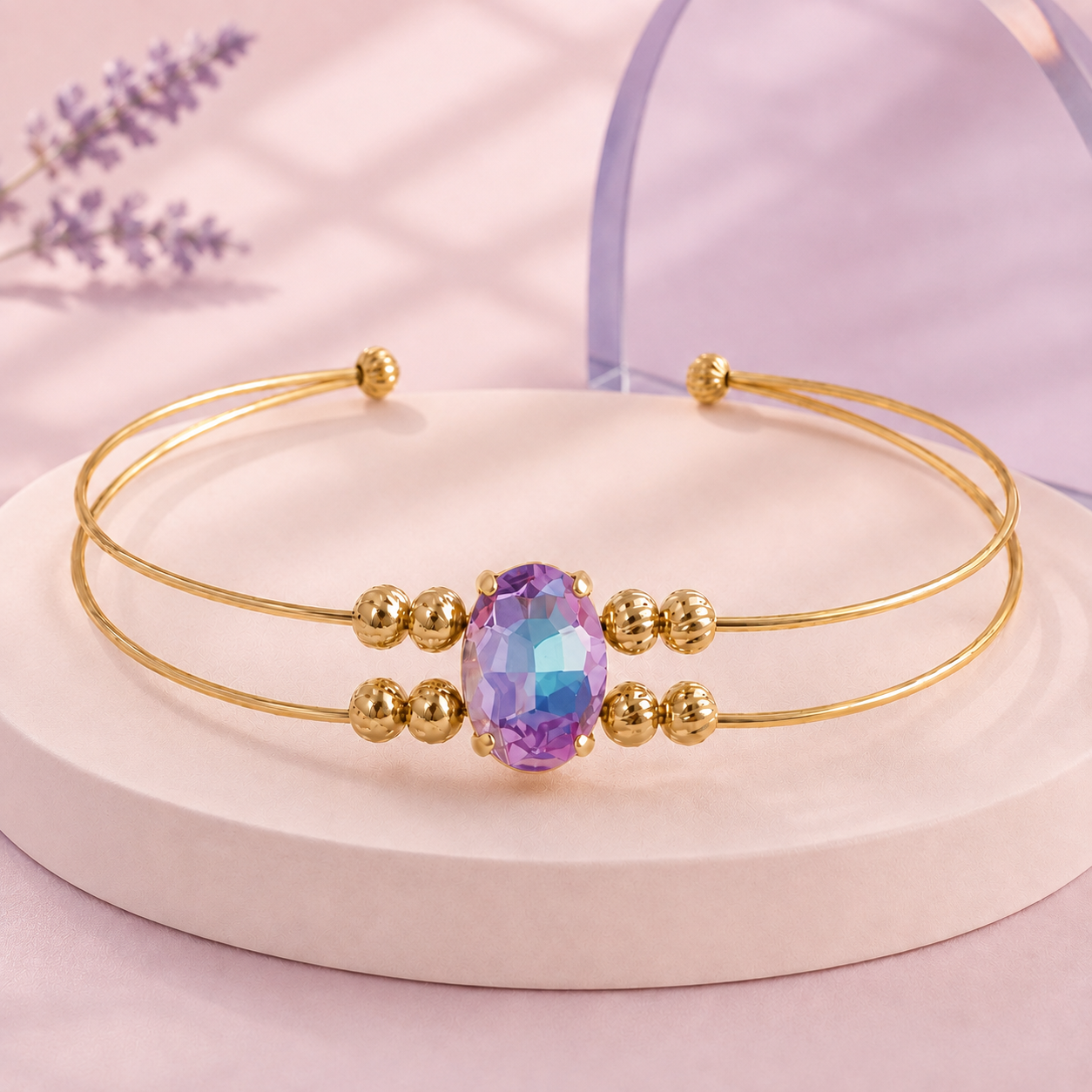 Rhinestone Double-Wire Open Cuff – Lilac Aurora