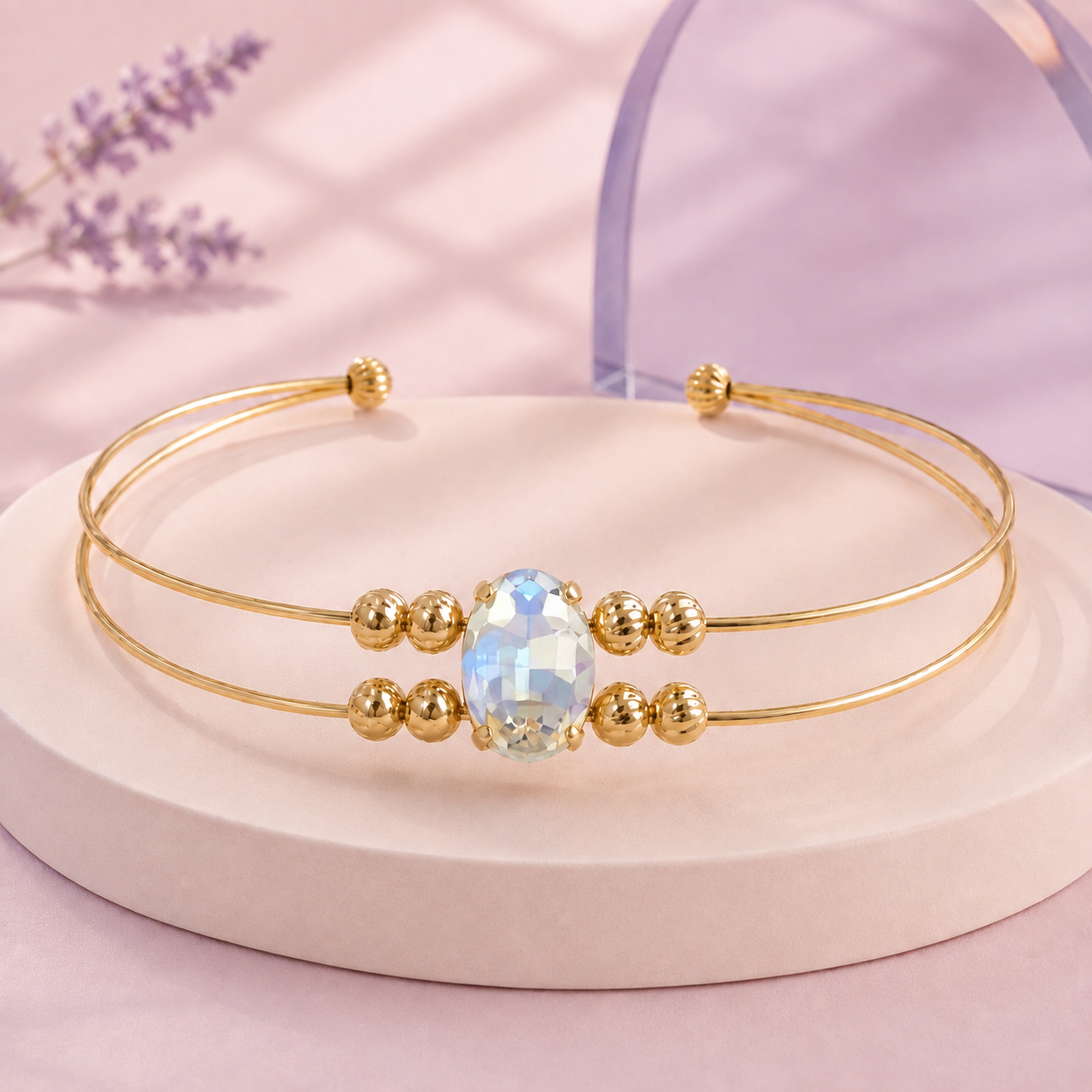 Rhinestone Double-Wire Open Cuff – Crystal Shimmer