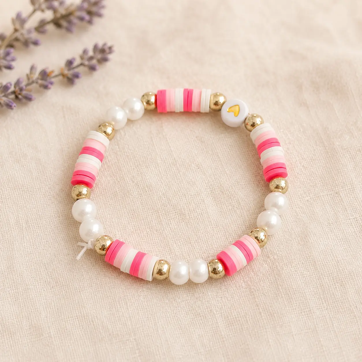 Pink Pearl & Gold Heart Bracelet