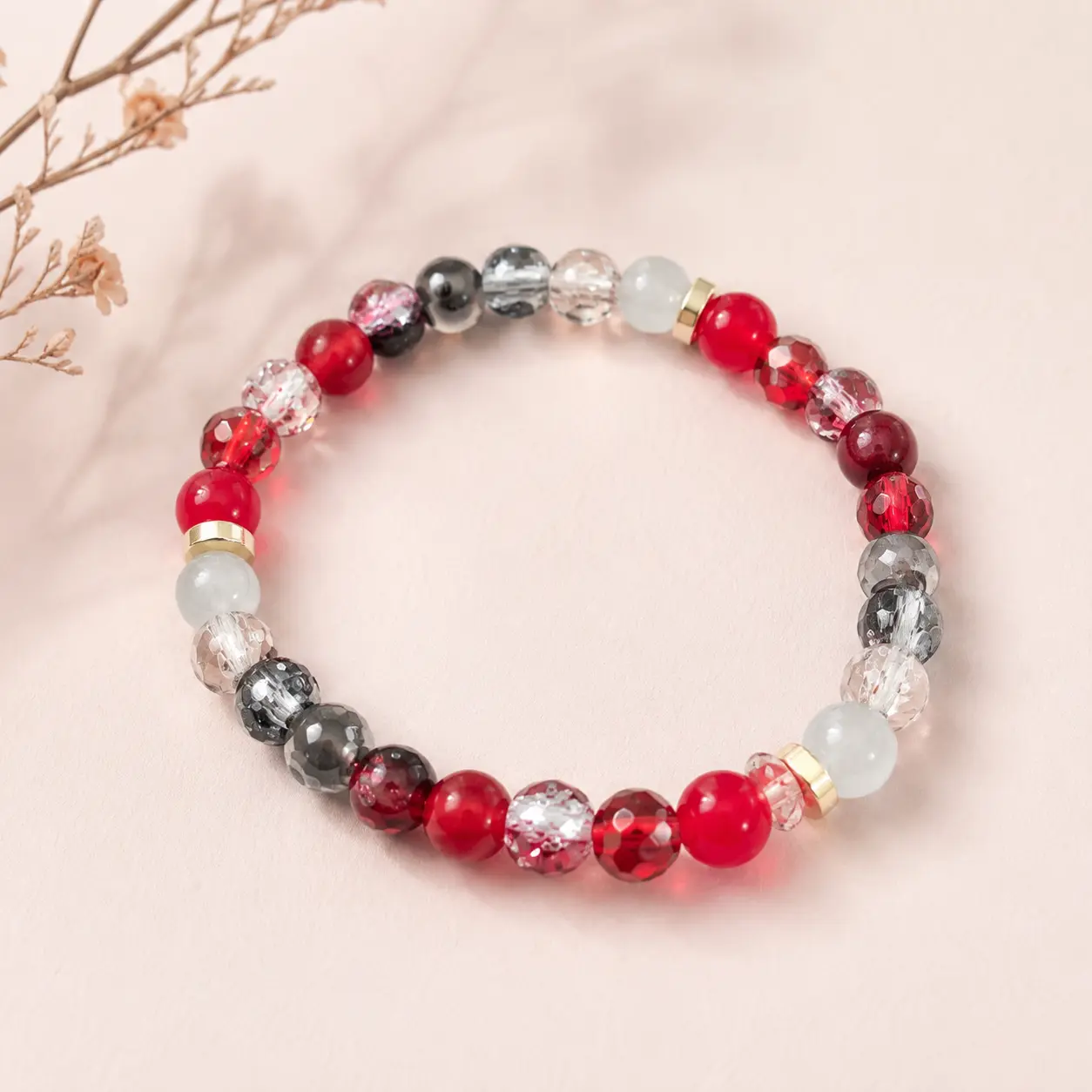 Ruby Frost Glass Bead Bracelet