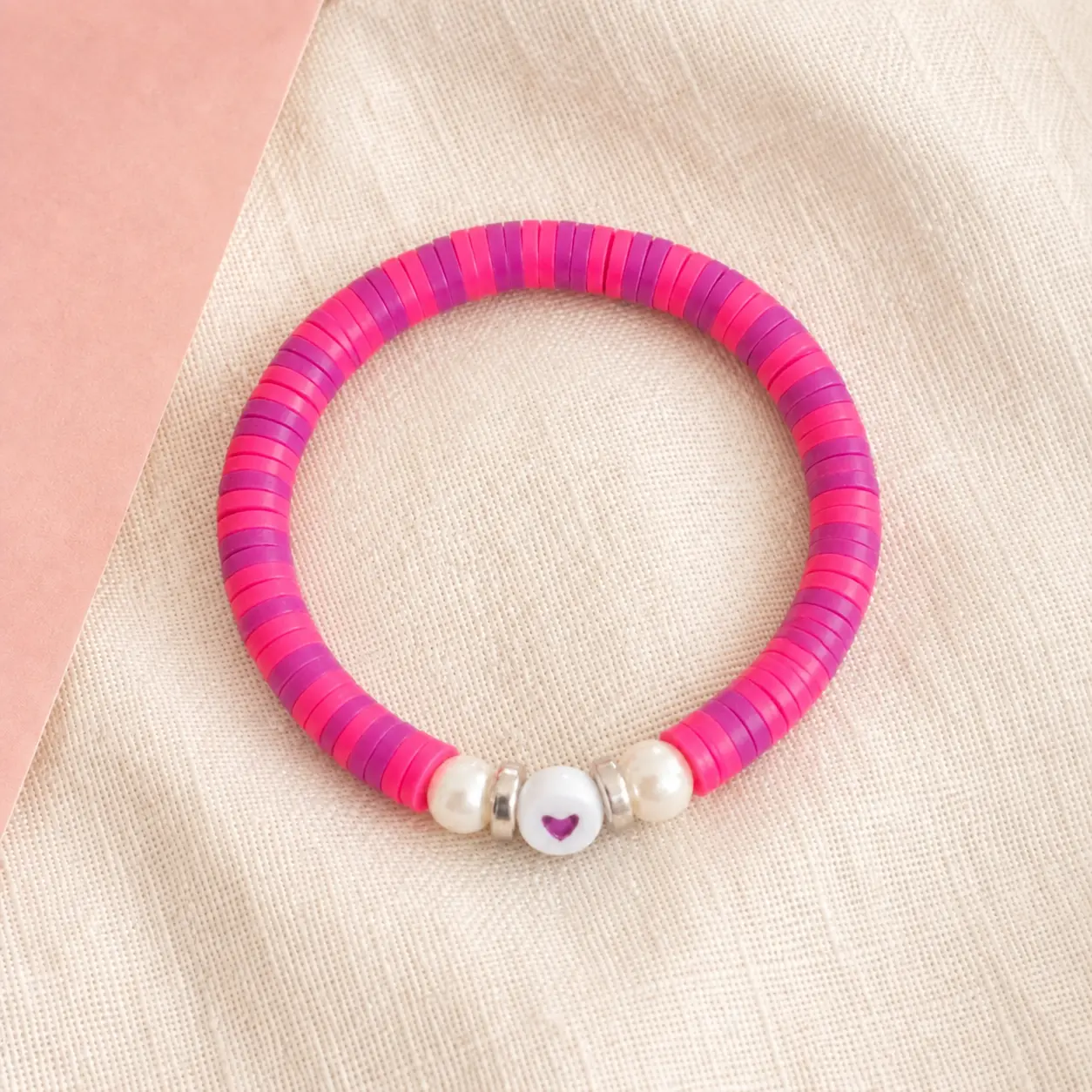 Pink & Purple Heart Clay Bracelet