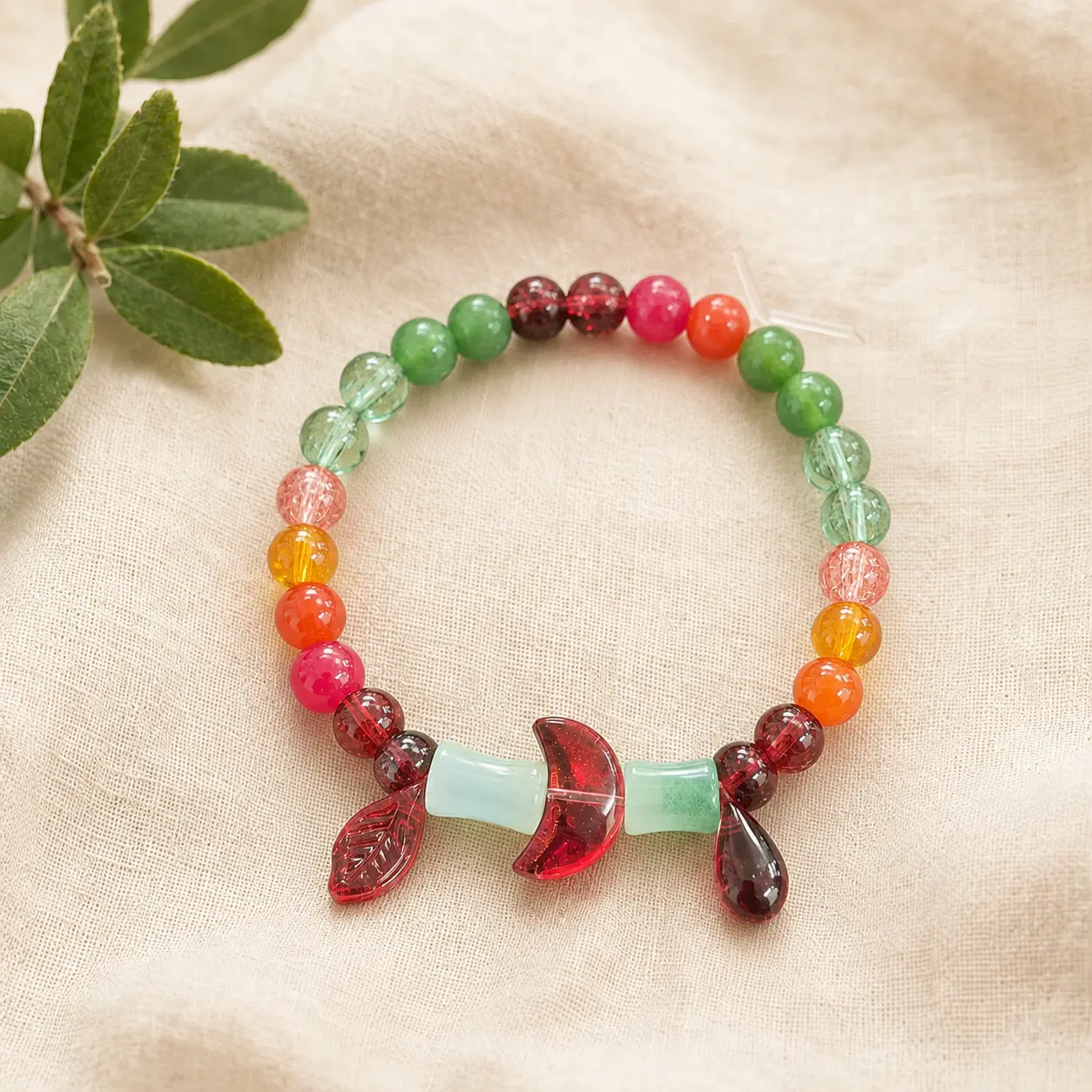 Watermelon Glass Charm Bracelet