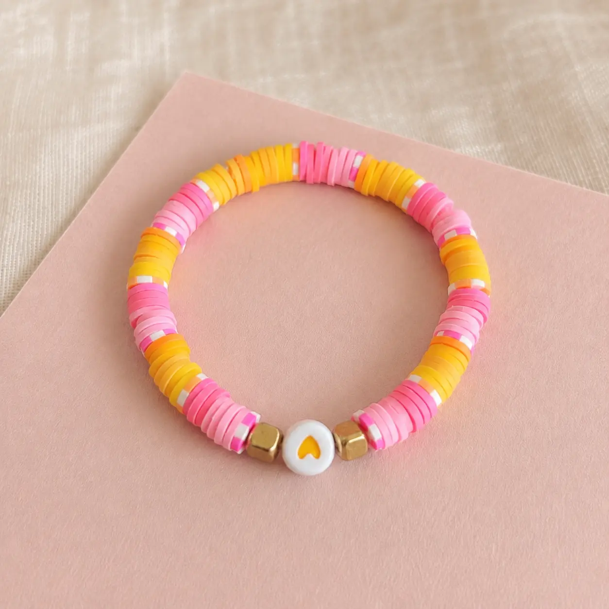 Sunset Pink & Yellow Heart Bracelet