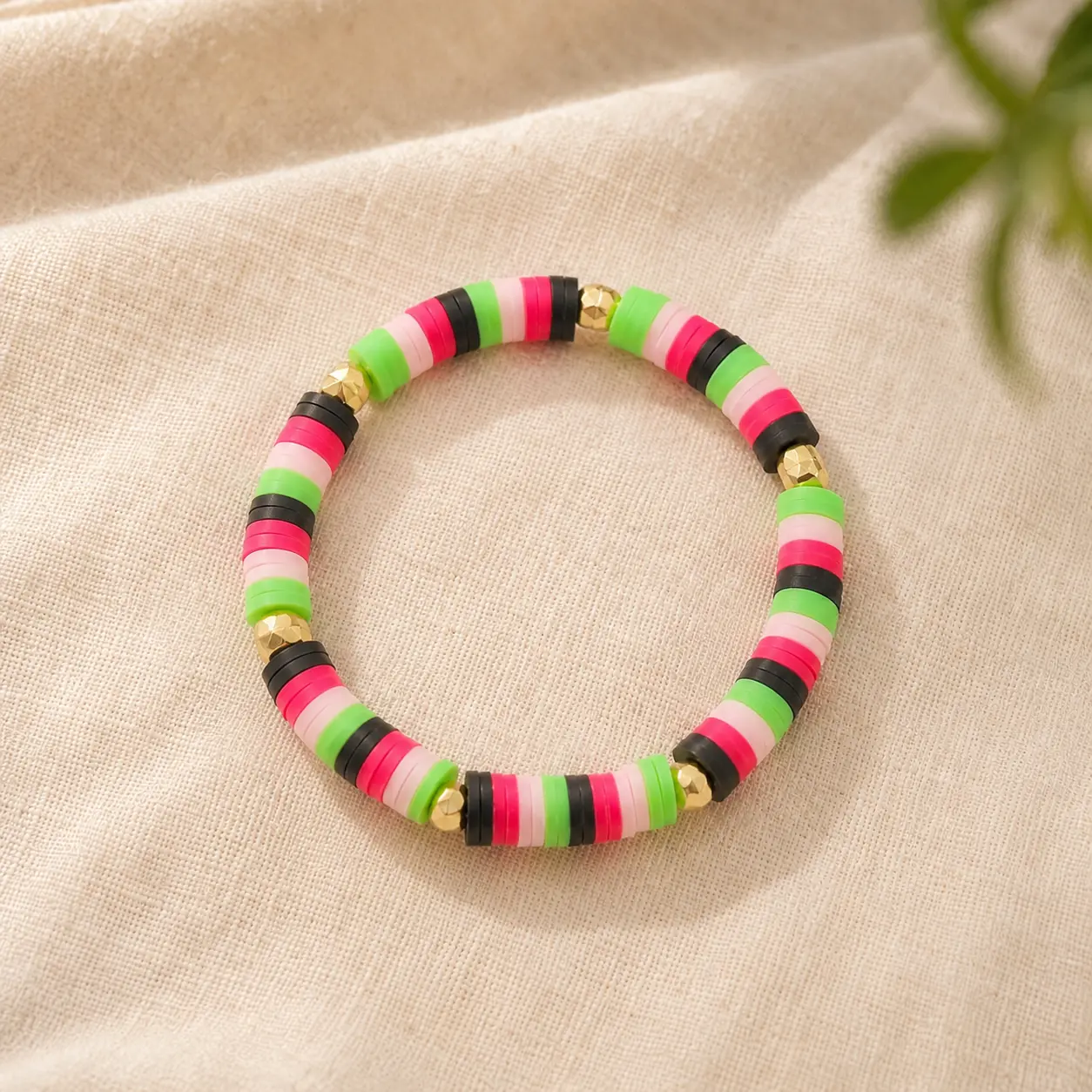 Watermelon Stripe Clay Bracelet